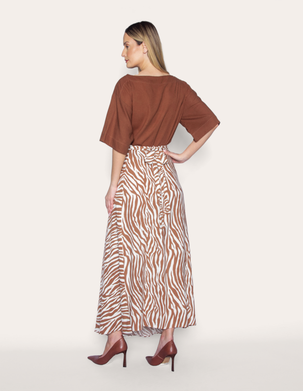 Saia longa transpassada Zebra caramelo