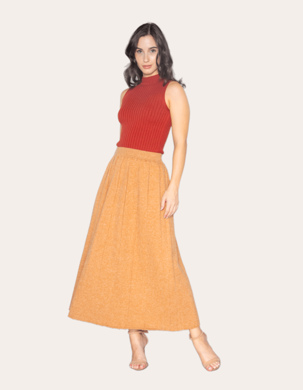 Saia longa tricot plissada Amendoa