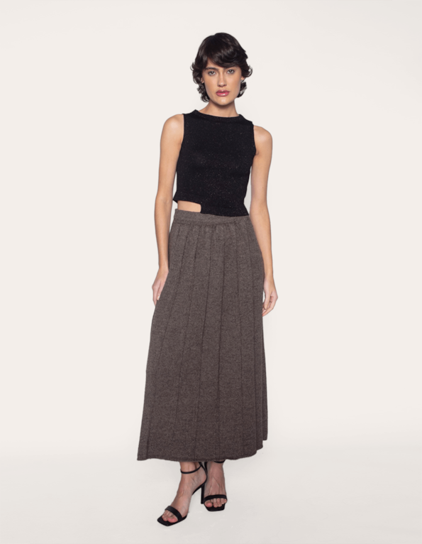 Saia longa tricot plissada Chocolate
