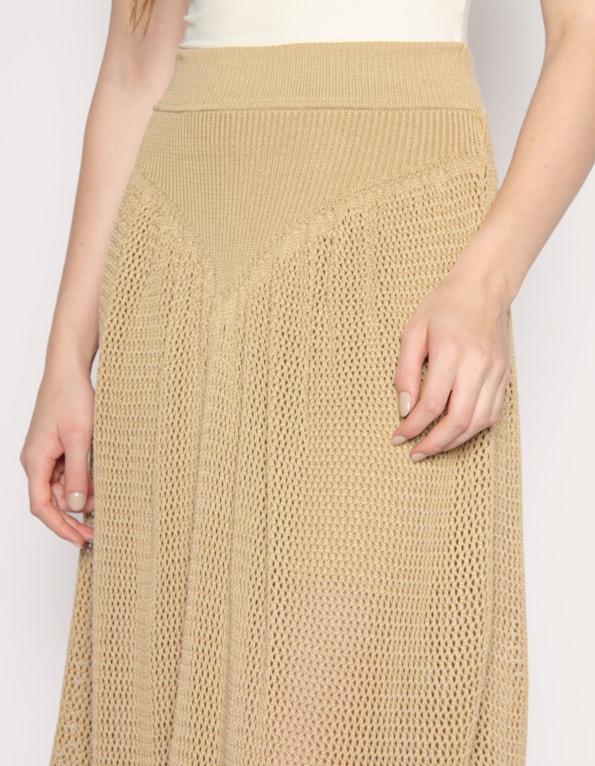 Saia longa tricot vazado Bege medio