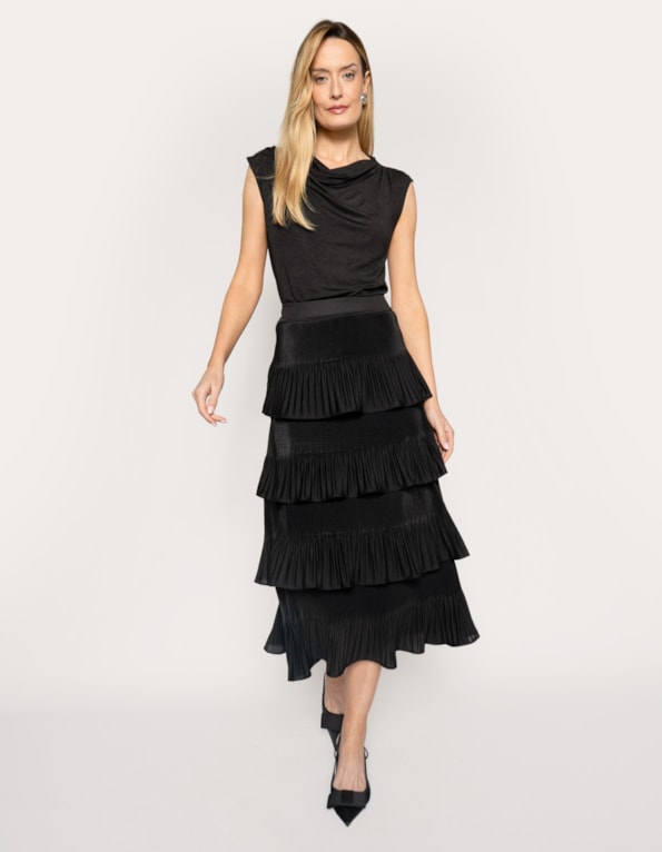 Saia midi camadas plissada