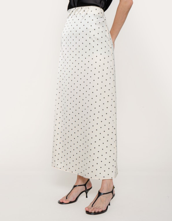 Saia midi cetim poa Off white/preto
