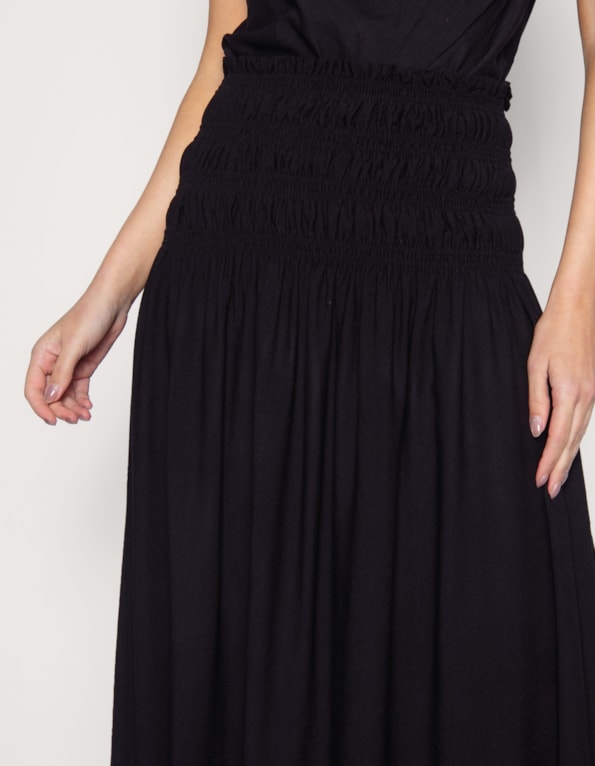 Saia midi cós elástico Preto