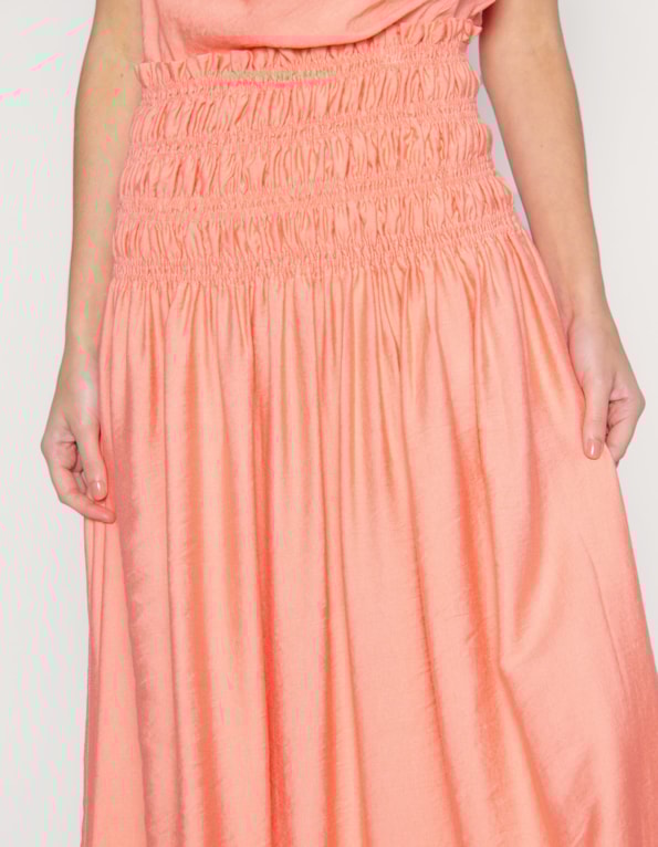 Saia midi cós elástico Rosa