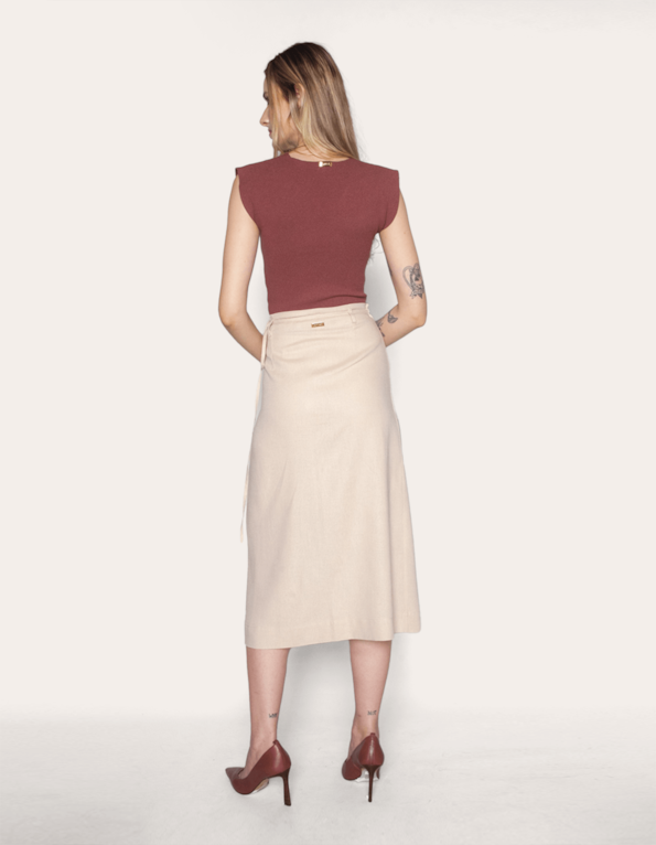 Saia midi envelope linho Bege ivory