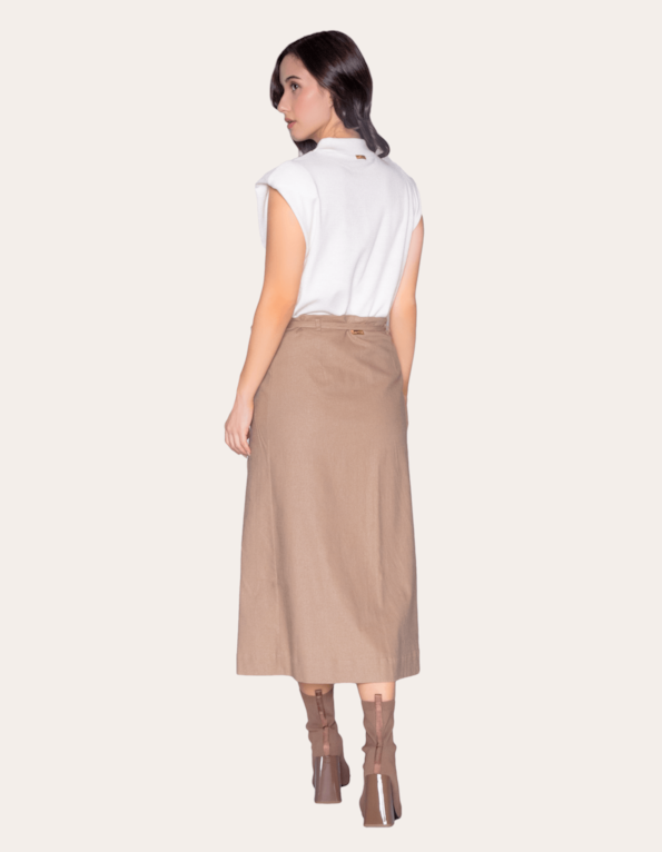 Saia midi envelope linho Camelo
