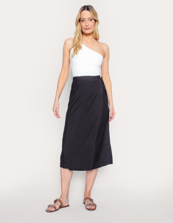 Saia midi envelope linho Preto