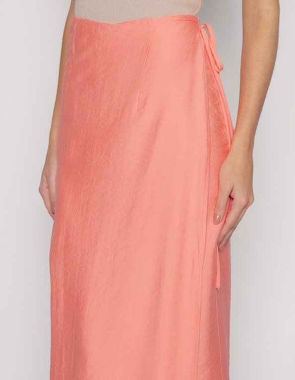 Saia midi envelope linho Rosa