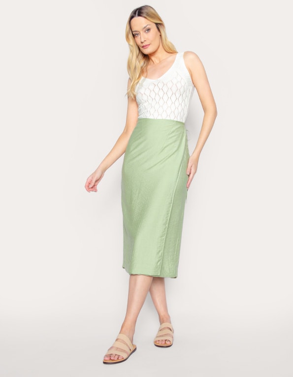 Saia midi envelope linho Verde claro