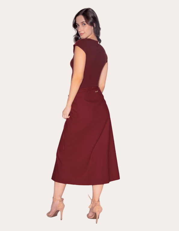 Saia midi envelope linho Vinho