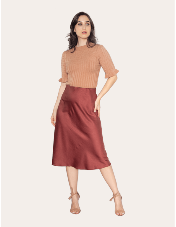 Saia midi evasê cetim