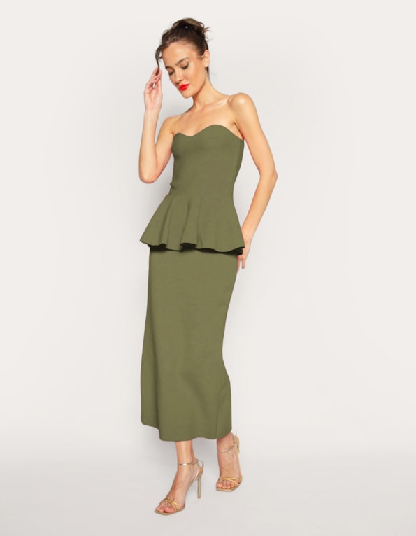 Saia Midi Helena Lápis Oliva