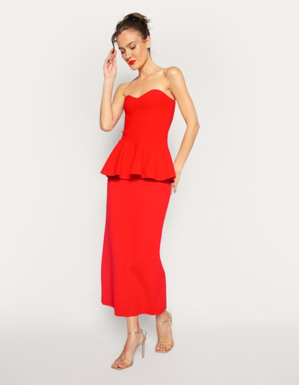 Saia midi lapis tricot Vermelho