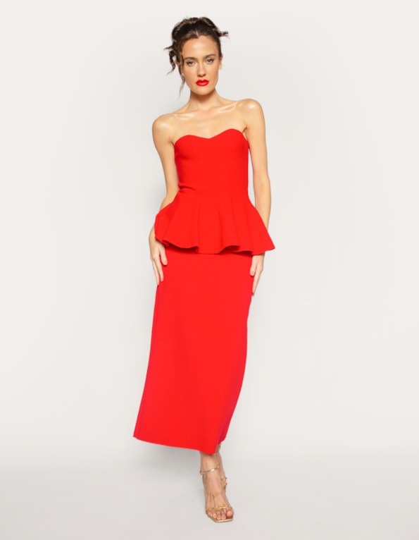 Saia midi lapis tricot Vermelho