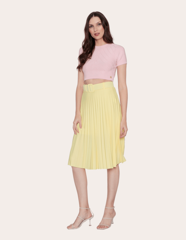 Saia midi plissada com cinto Amarelo