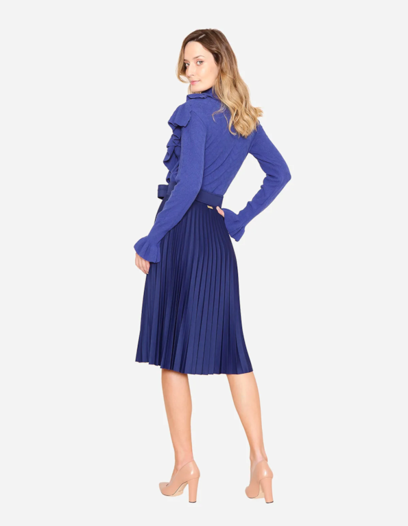 Saia midi plissada com cinto Marinho