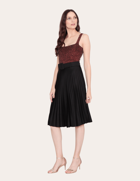 Saia midi plissada com cinto Preto
