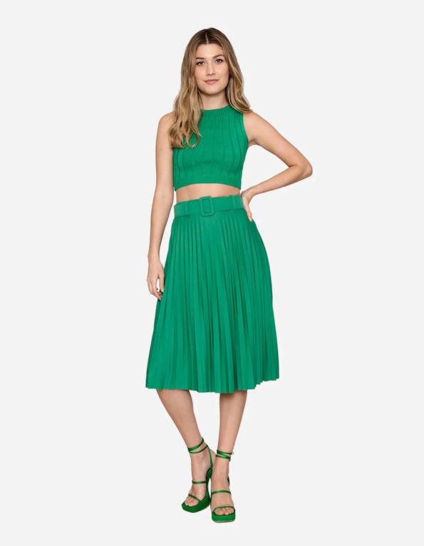 Saia midi plissada com cinto Verde carvalho