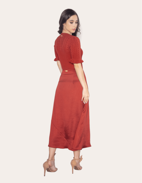 Saia midi satin twill Chocolate