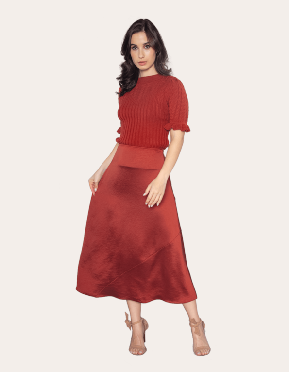 Saia midi satin twill Chocolate