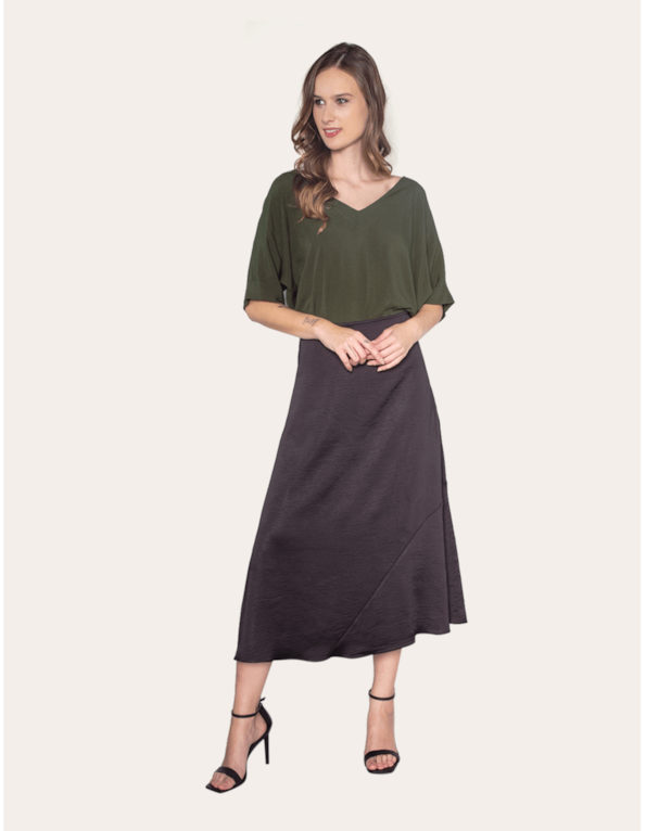 Saia midi satin twill Preto