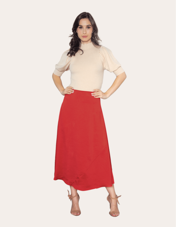 Saia midi satin twill Vermelho
