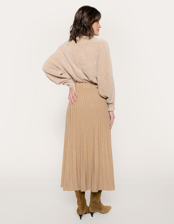 Saia midi tricot canelado Bege medio