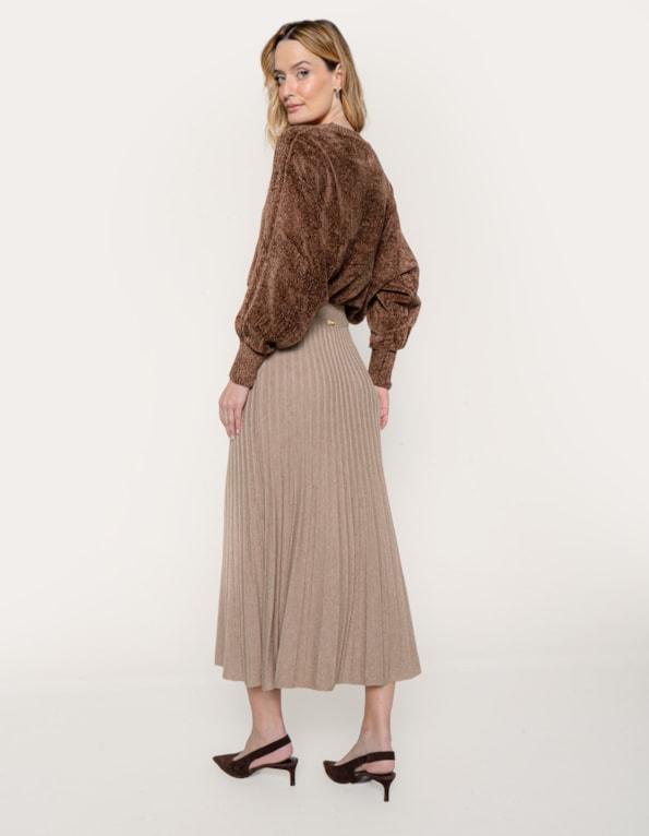 Saia midi tricot canelado Marrom claro
