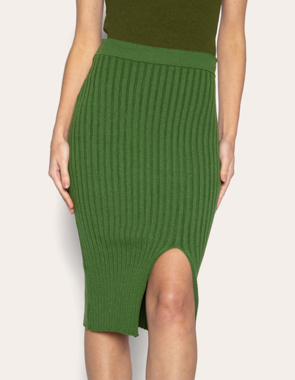 Saia midi tricot canelado Oliva