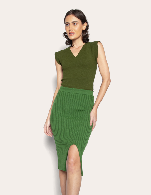 Saia midi tricot canelado Oliva