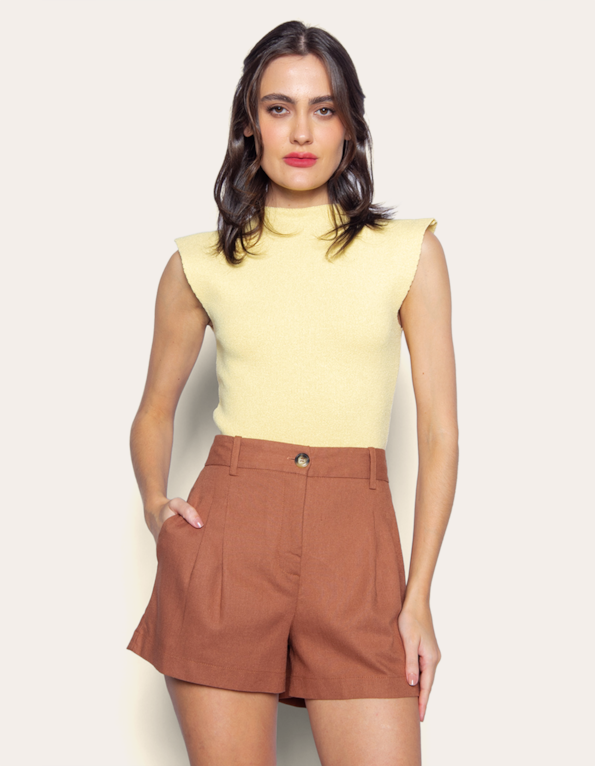 Short alfaiataria linho blend Marrom