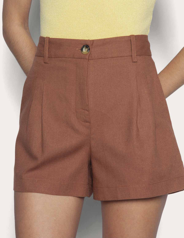 Short alfaiataria linho blend Marrom