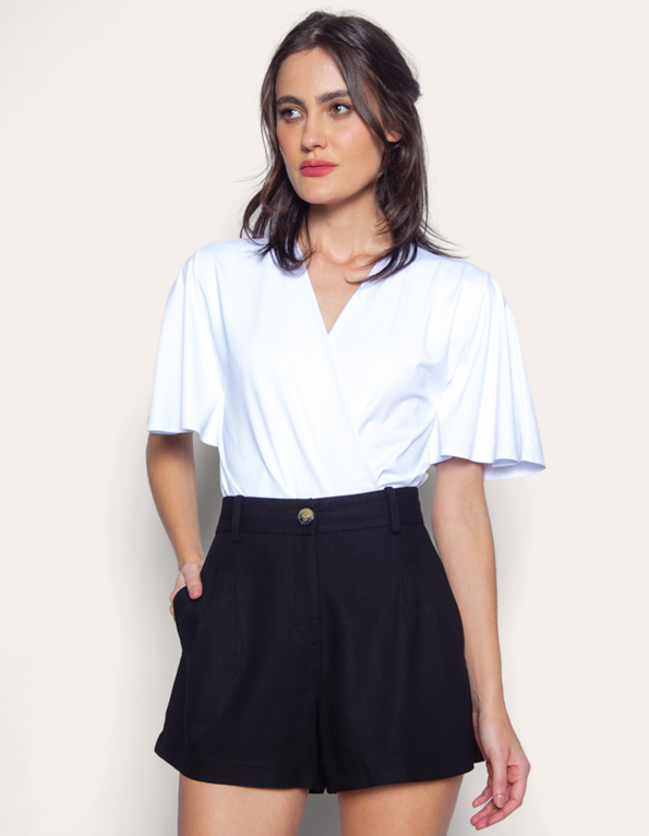Short alfaiataria linho blend Preto