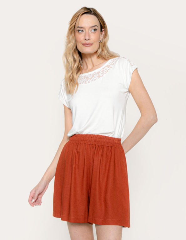 Short linho blend Marrom medio