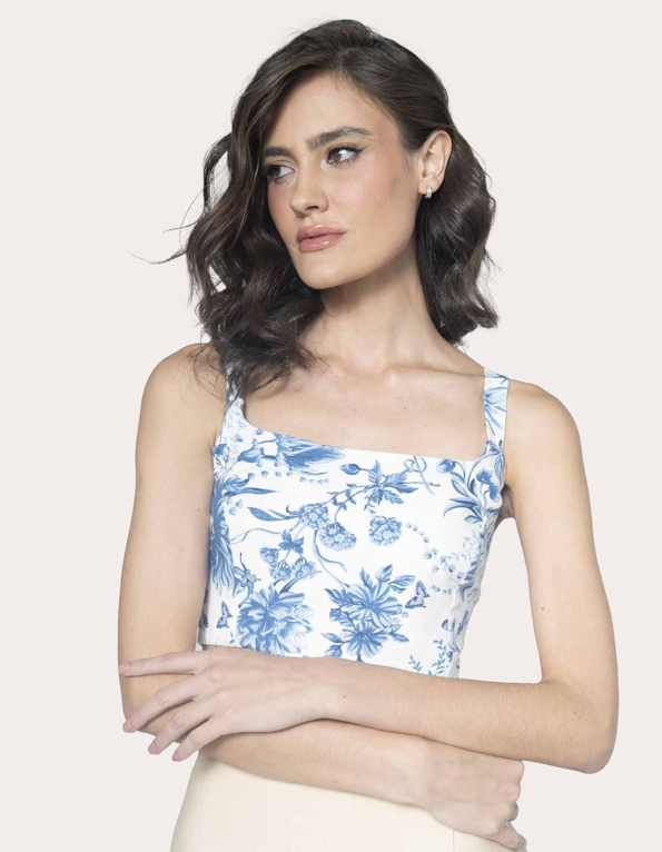 Top alça estampado linho blend