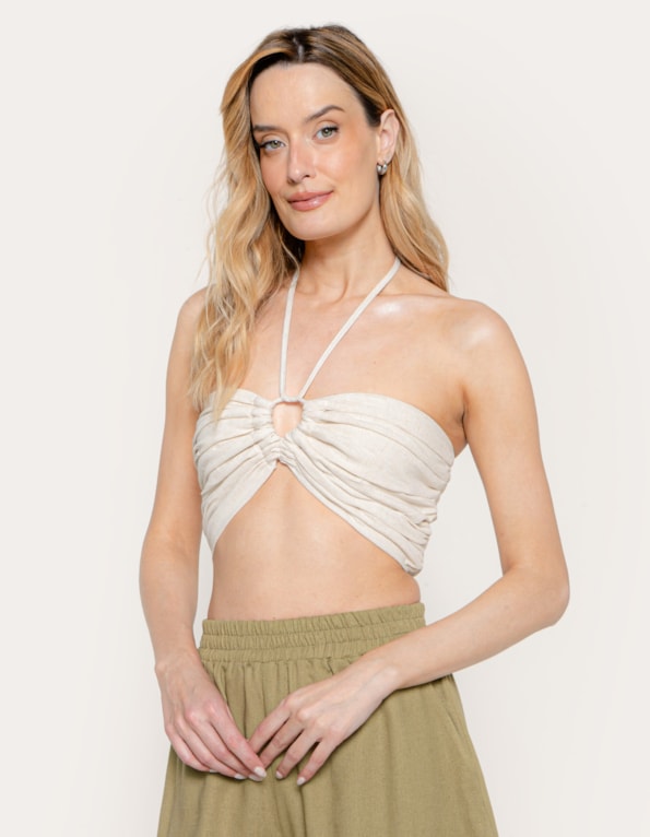 Top cropped frente unica Bege claro