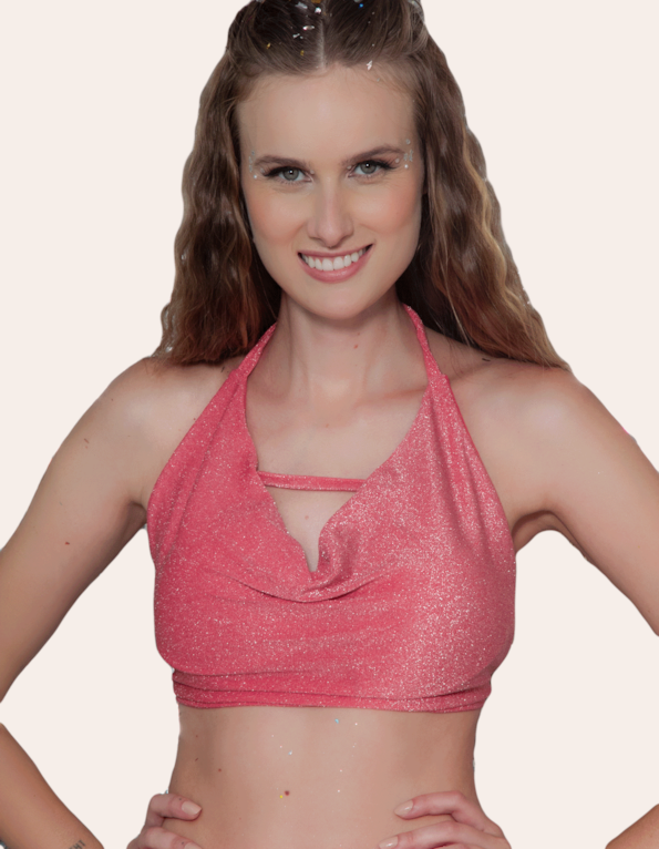 Top cropped lurex Coral