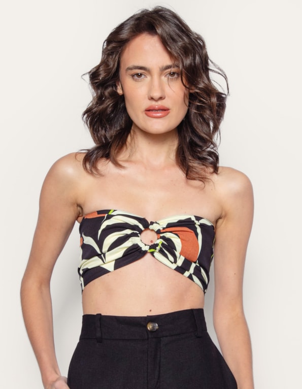 Top faixa argola estampado Preto/marrom