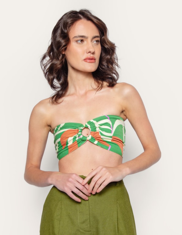 Top faixa argola estampado Verde/marrom