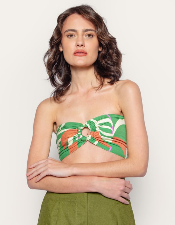 Top faixa argola estampado Verde/marrom