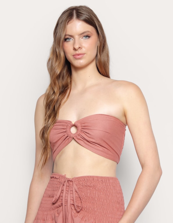 Top faixa argola linho blend