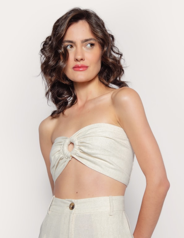 Top faixa argola linho blend Bege claro