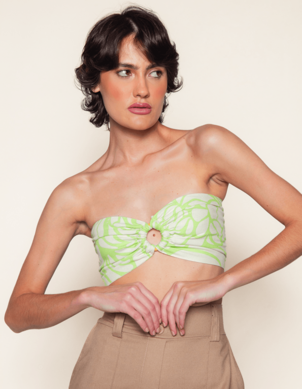 Top faixa argola linho blend estampado