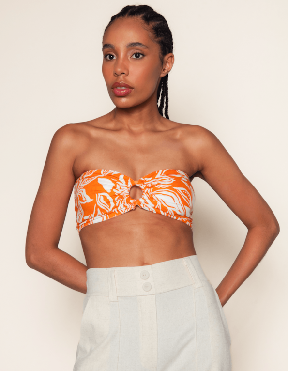 Top faixa argola linho blend estampado