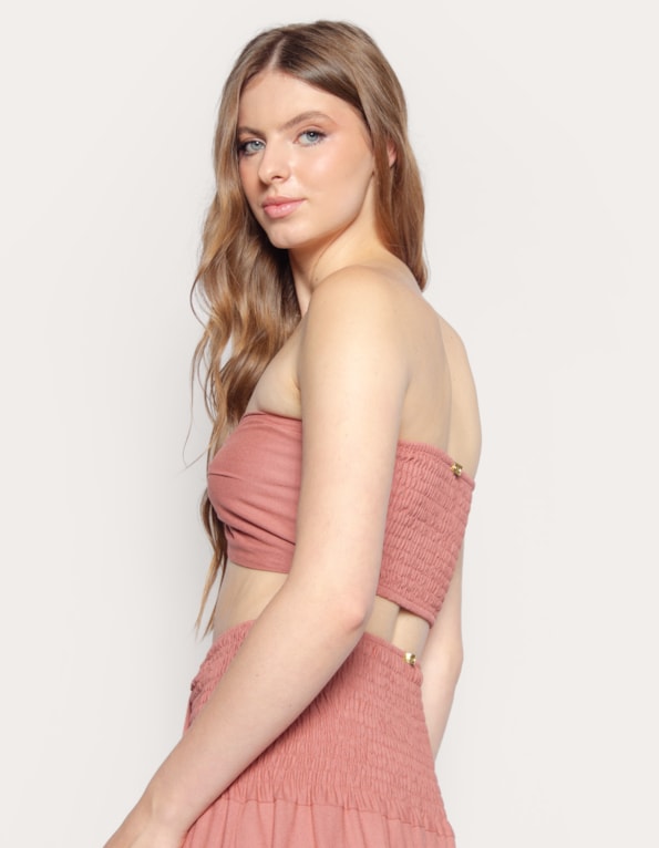 Top faixa argola linho blend Rosa medio