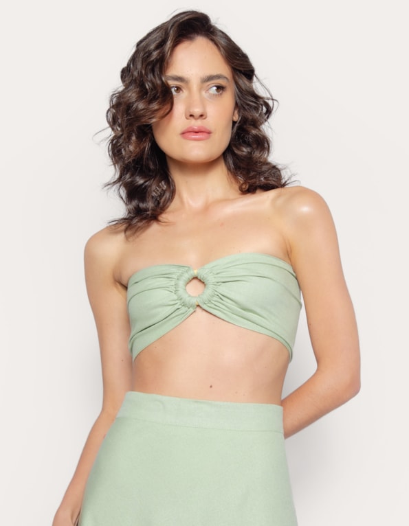 Top faixa argola linho blend Verde claro