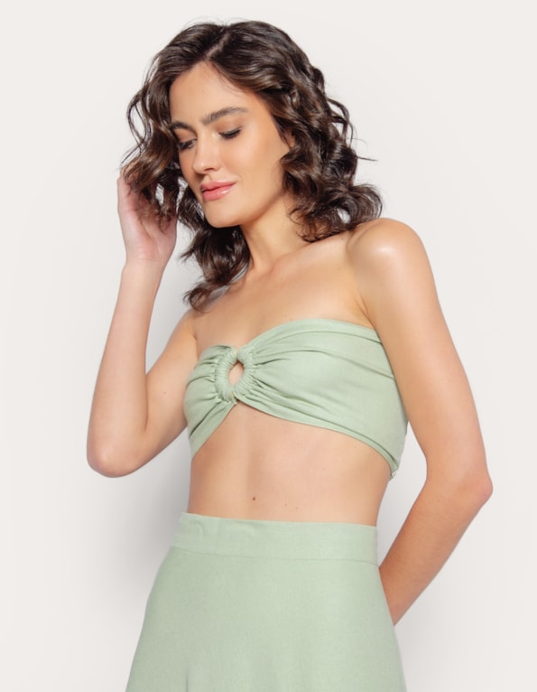 Top faixa argola linho blend Verde claro