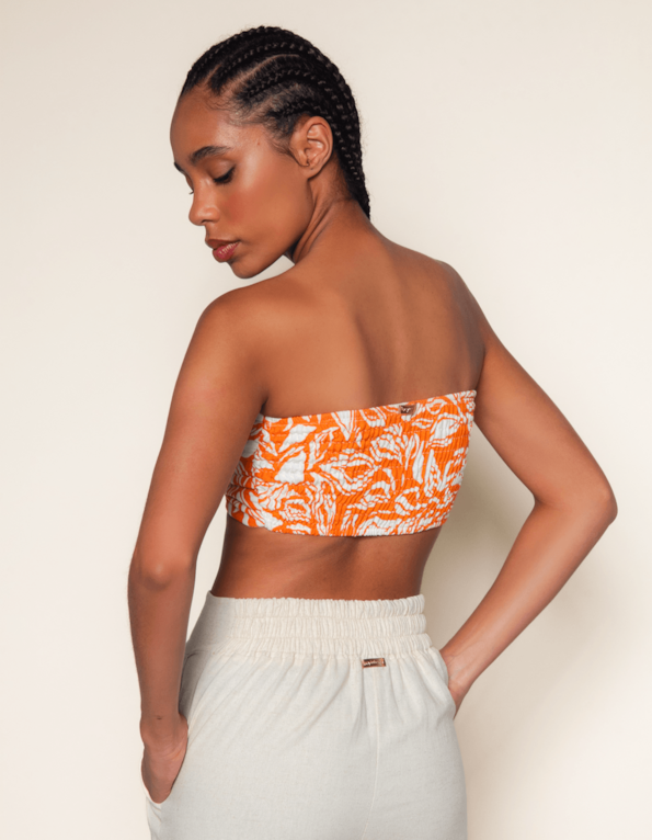 Top faixa argola linho estampado Laranja