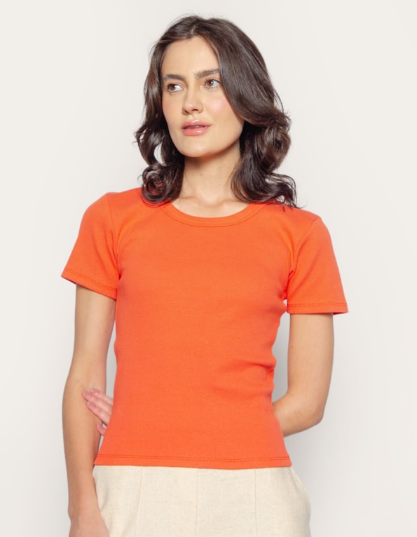 Tshirt manga curta lisa Coral