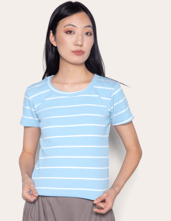 Tshirt manga curta listrada Baby blue